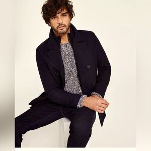 Kenneth Cole Reaction Men's Wool Blend Double Breasted Peacoat Black Lined